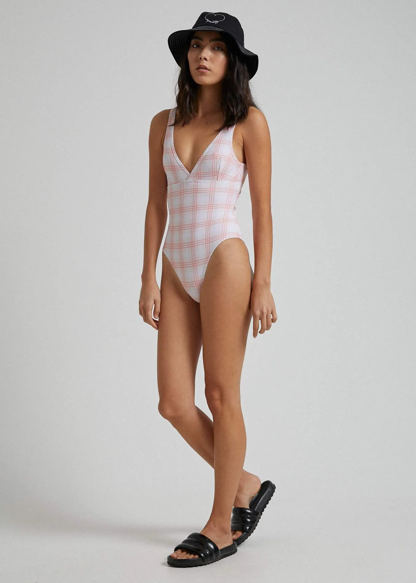 Afends Womens Blondie  - One Piece - Peach Cream Check