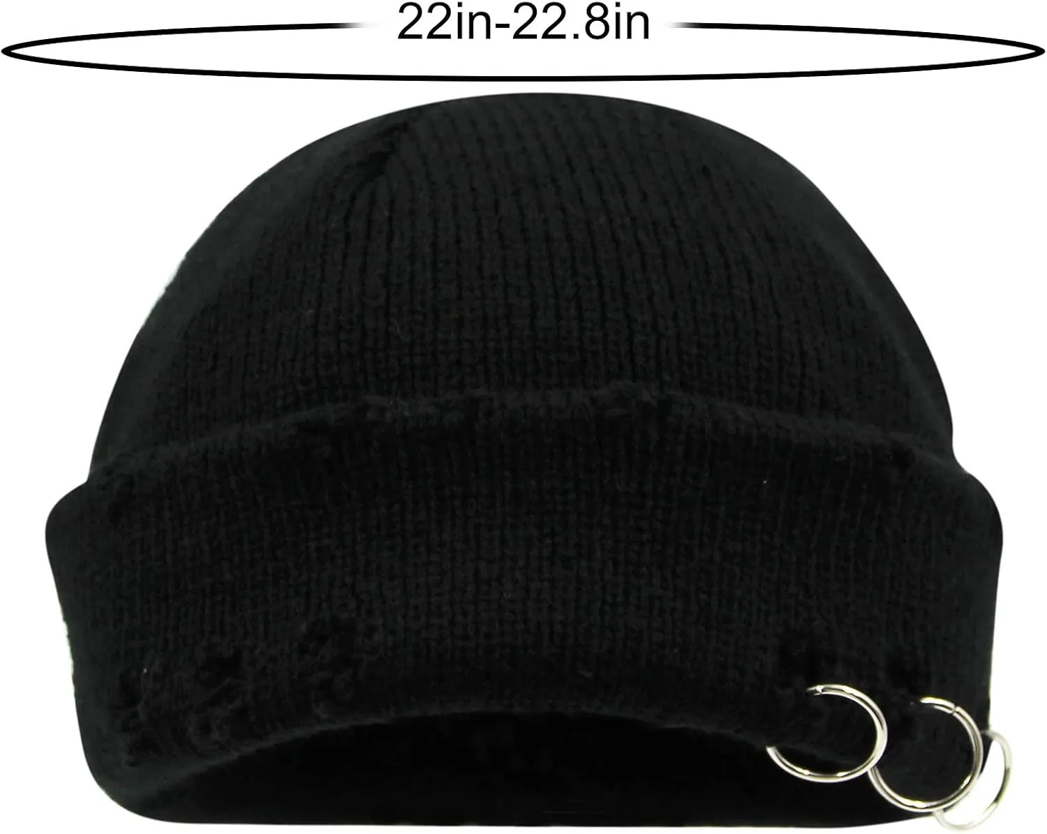 AIBEARTY Swag Short Fisherman Beanie for Men Women Rolled Cuff Beanie Skull Caps Wool Knit Winter Ski Hat with O Rings