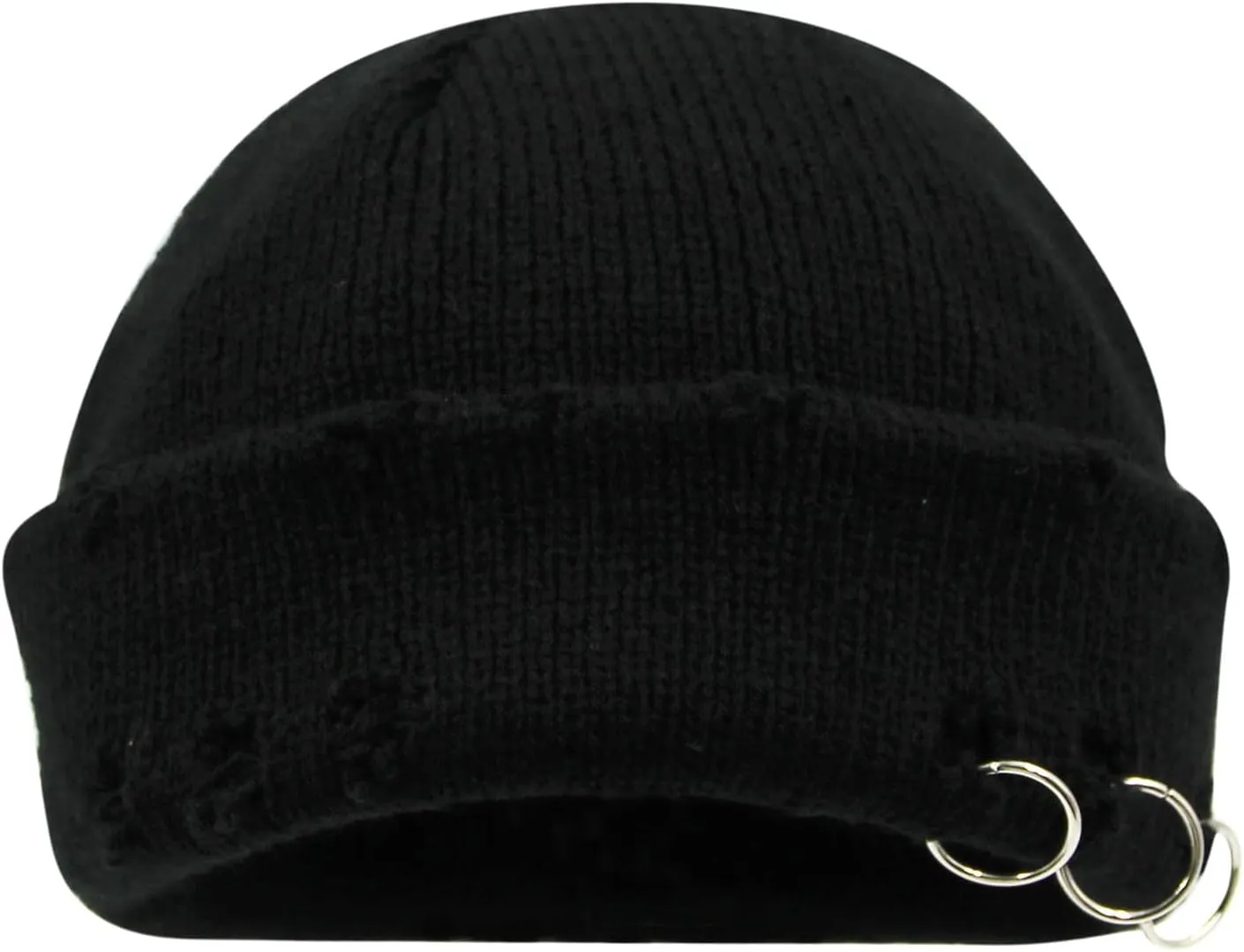 AIBEARTY Swag Short Fisherman Beanie for Men Women Rolled Cuff Beanie Skull Caps Wool Knit Winter Ski Hat with O Rings