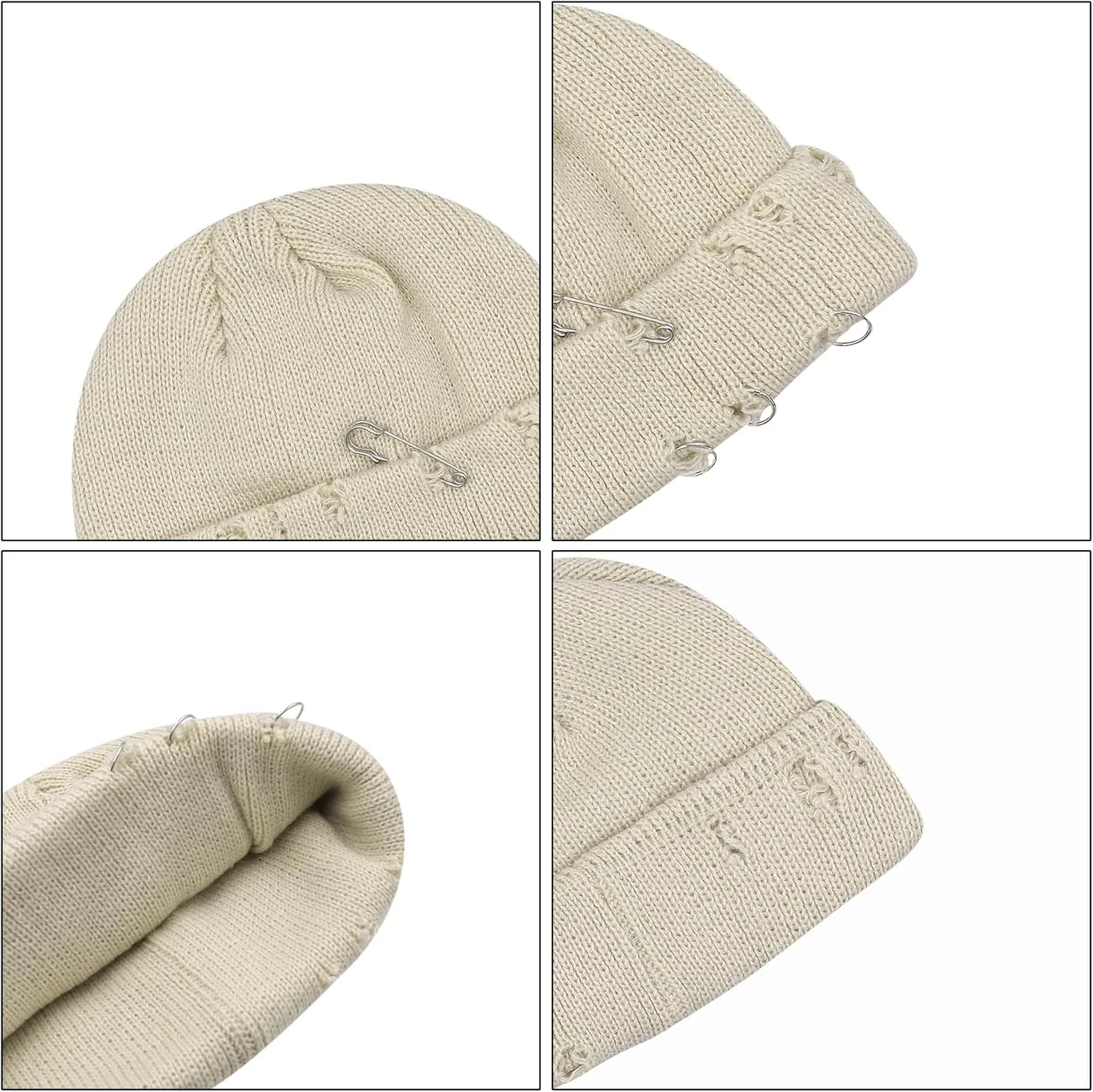 AIBEARTY Swag Short Fisherman Beanie for Men Women Rolled Cuff Beanie Skull Caps Wool Knit Winter Ski Hat with O Rings