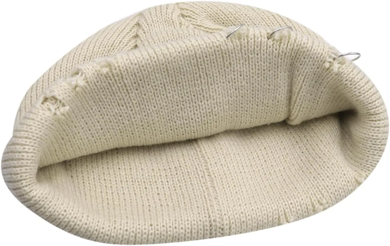 AIBEARTY Swag Short Fisherman Beanie for Men Women Rolled Cuff Beanie Skull Caps Wool Knit Winter Ski Hat with O Rings