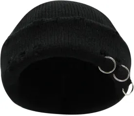 AIBEARTY Swag Short Fisherman Beanie for Men Women Rolled Cuff Beanie Skull Caps Wool Knit Winter Ski Hat with O Rings