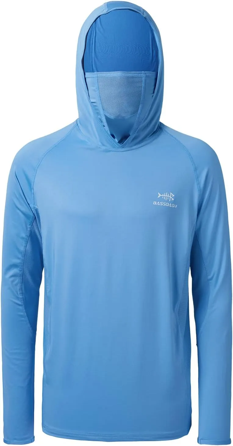 BASSDASH UPF 50  Mens Long Sleeve Fishing Shirt with Mask UV Neck Gaiter Hoodie