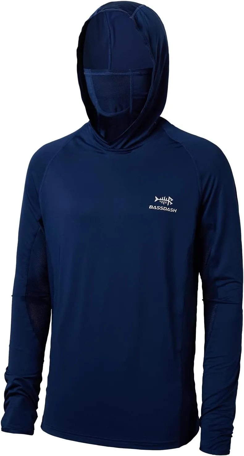 BASSDASH UPF 50  Mens Long Sleeve Fishing Shirt with Mask UV Neck Gaiter Hoodie