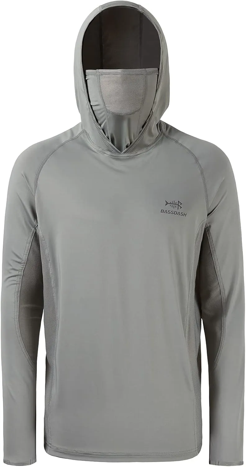 BASSDASH UPF 50  Mens Long Sleeve Fishing Shirt with Mask UV Neck Gaiter Hoodie