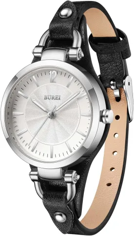 BUREI Women Watches Simple Leather Strap Quartz Watch Fashion Small Thin Ladies Watch Bracelet Band Wristwatch Relogio Feminino,Gift for Women(Brown and Black)