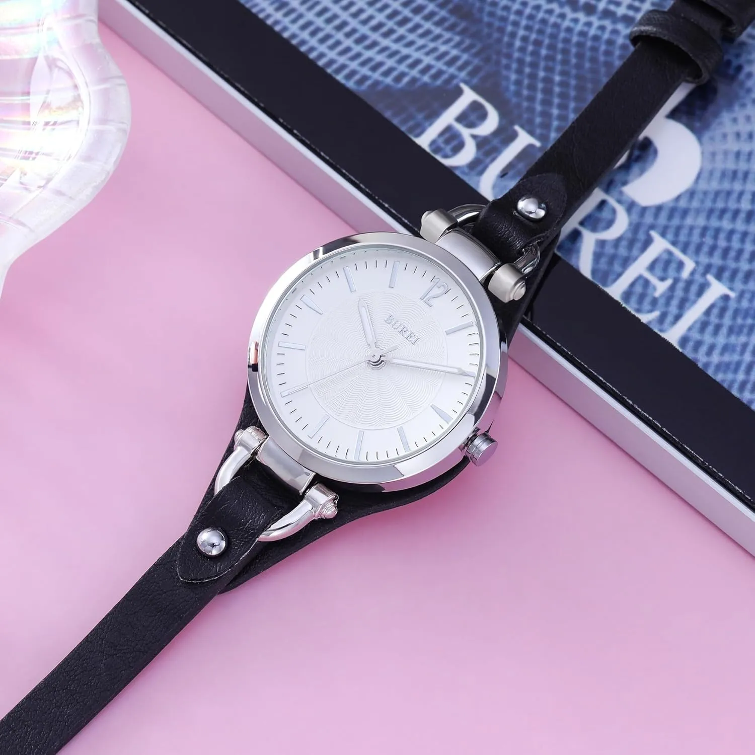 BUREI Women Watches Simple Leather Strap Quartz Watch Fashion Small Thin Ladies Watch Bracelet Band Wristwatch Relogio Feminino,Gift for Women(Brown and Black)