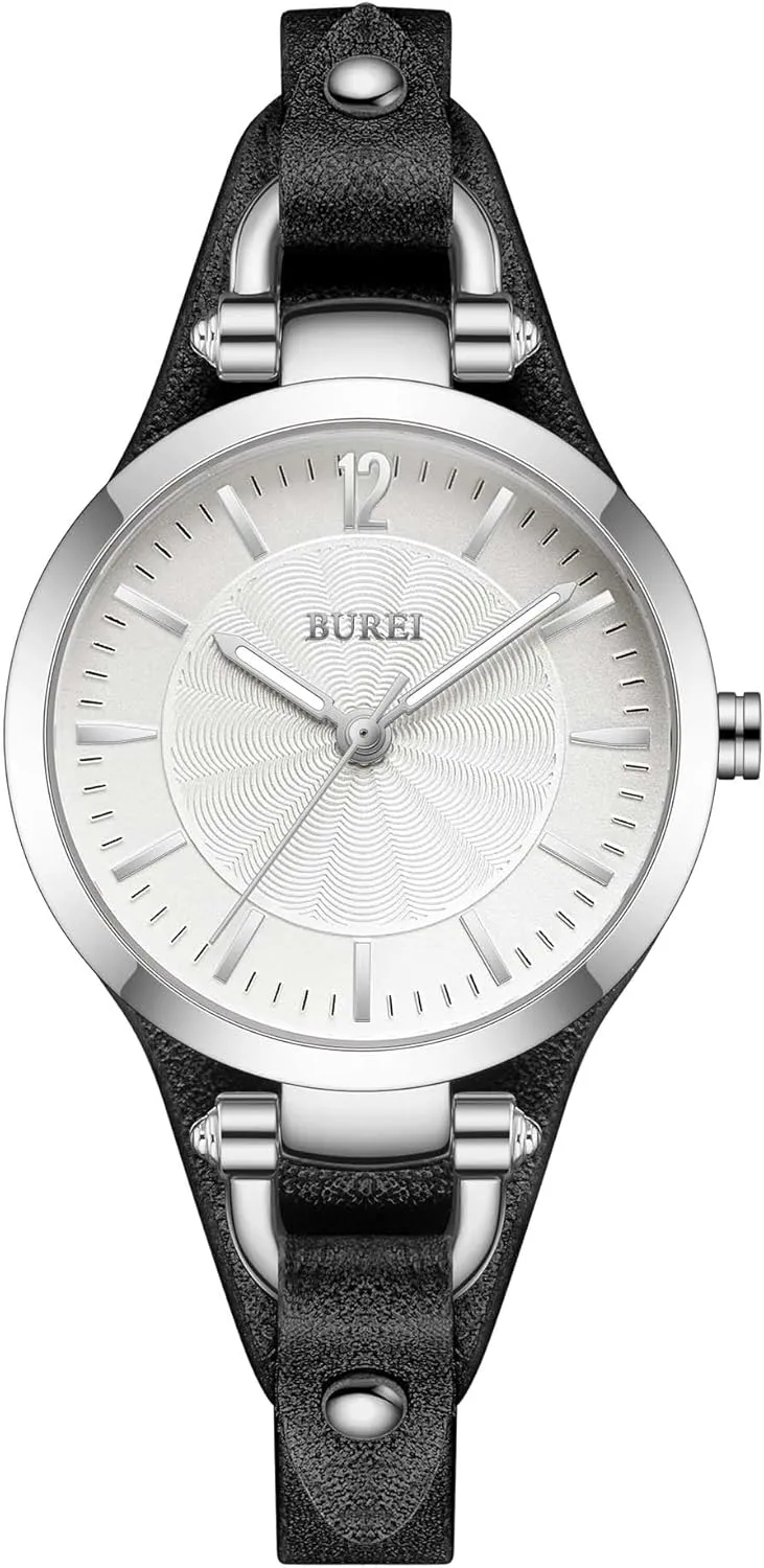 BUREI Women Watches Simple Leather Strap Quartz Watch Fashion Small Thin Ladies Watch Bracelet Band Wristwatch Relogio Feminino,Gift for Women(Brown and Black)