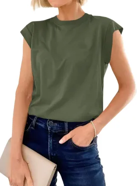 Cicy Bell Womens Cap Sleeve Cotton Tank Tops Summer Casual Loose Fit T Shirts Crew Neck Basic Tee