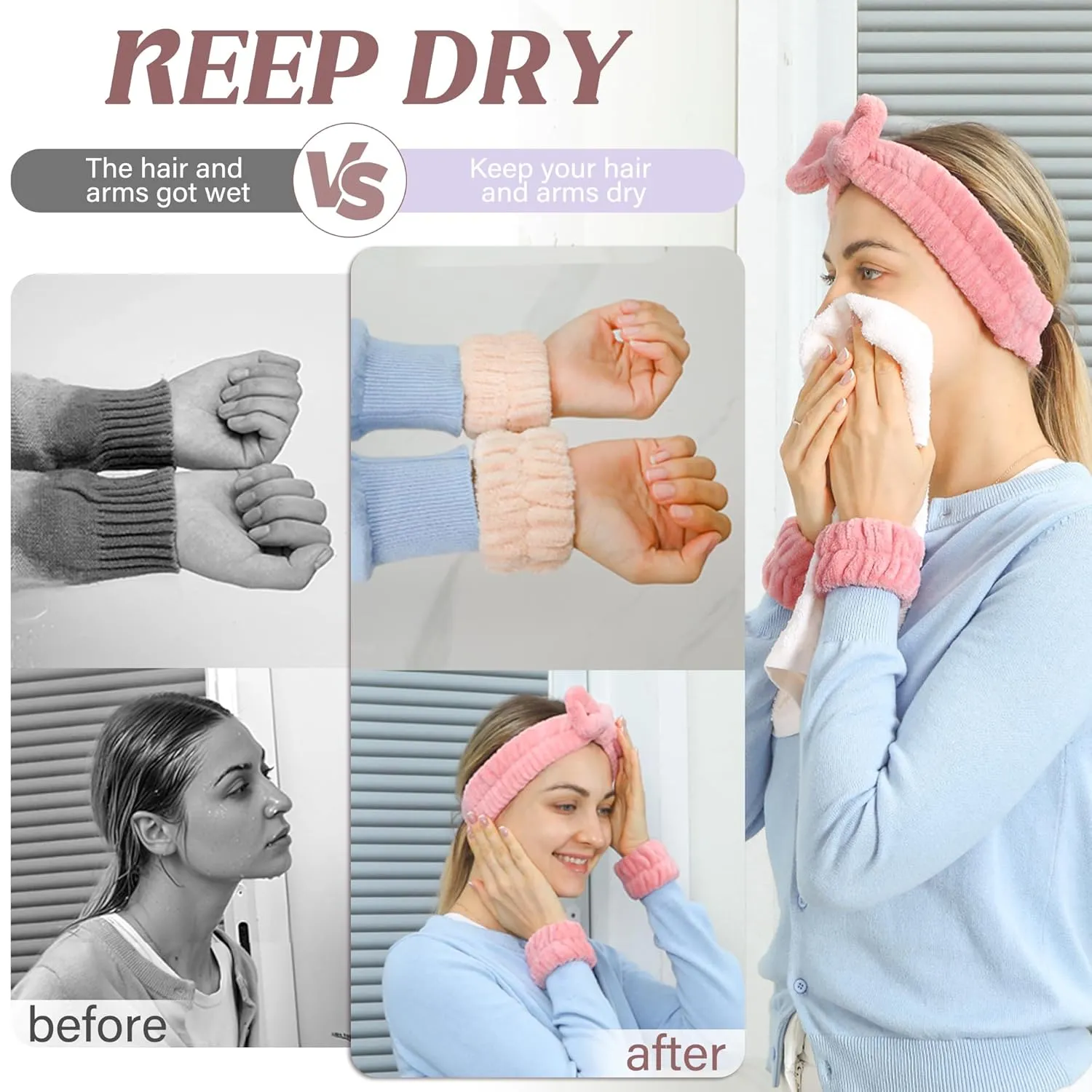 Crosize Face Washing Headband and Wristband Set for Women, 7 Pack, Microfiber, Ideal for Makeup, Face Wash, Doing a Mask, Exercise, Showering
