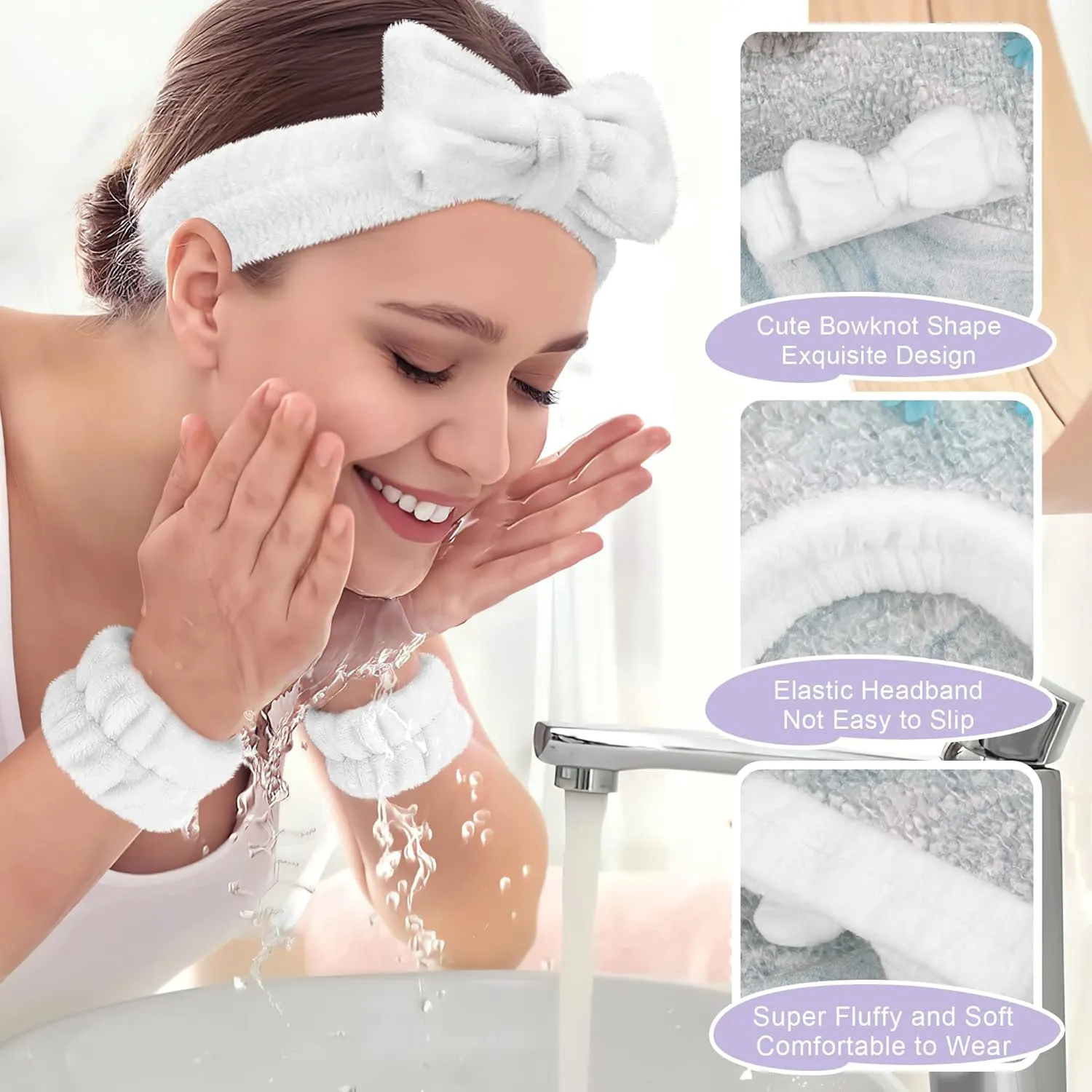 Crosize Face Washing Headband and Wristband Set for Women, 7 Pack, Microfiber, Ideal for Makeup, Face Wash, Doing a Mask, Exercise, Showering