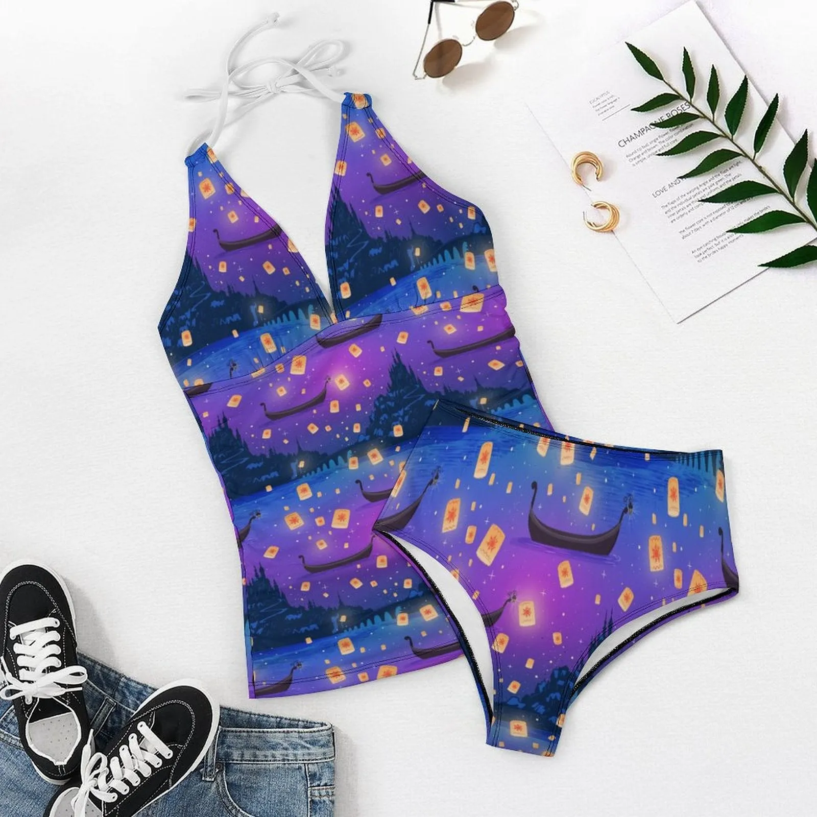 Disney Tangled Rapunzel Floating Lanterns Women's Split Swimsuit
