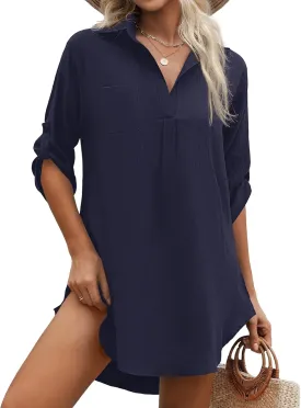 Ekouaer Beach Cover Ups for Women V Neck Bathing Suit Cover Up Bikini Swimsuit Coverup Beach Dress Shirt S-3XL