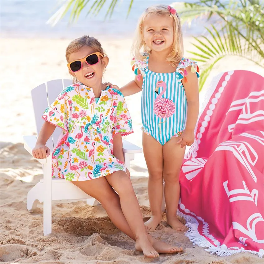 Girls Flamingo Swimsuit, Toddler, Baby, One Piece Bathing Suit, Sizes 1 - 6