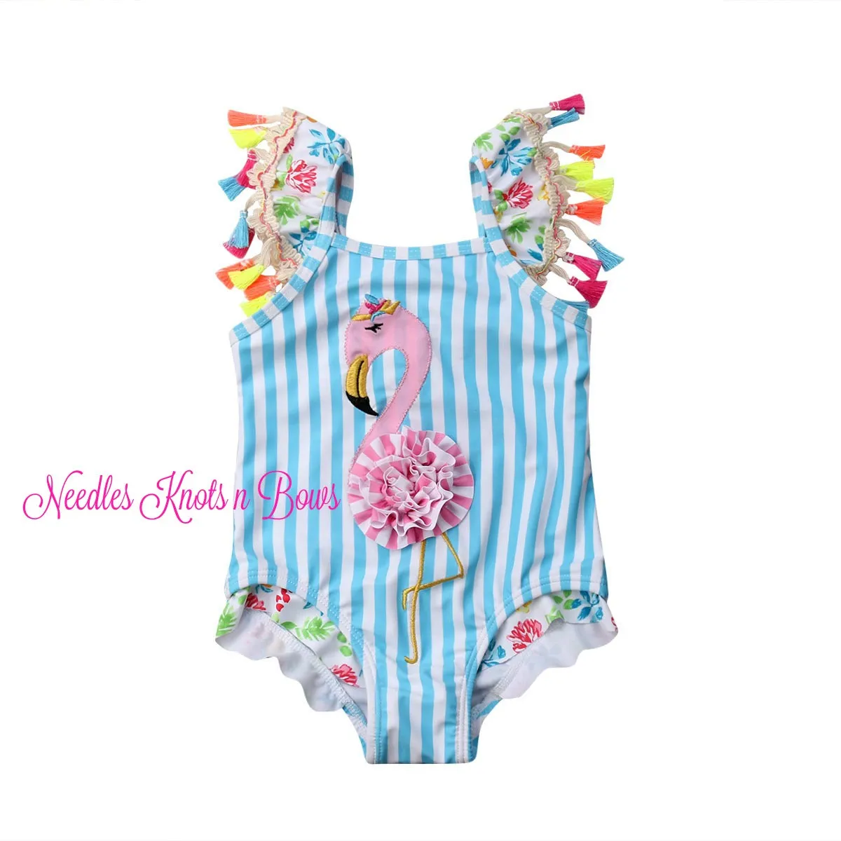 Girls Flamingo Swimsuit, Toddler, Baby, One Piece Bathing Suit, Sizes 1 - 6