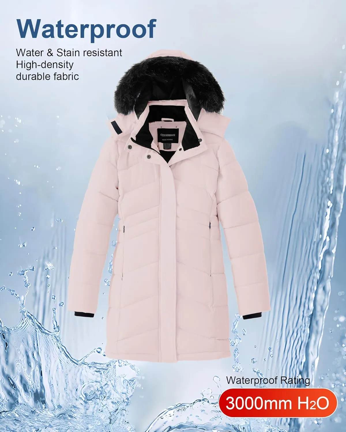 Girl's Winter Coats Kids Waterproof Long Puffer Jacket Thicken Fleece Lined Ski Parka with Detachable Fur Hooded