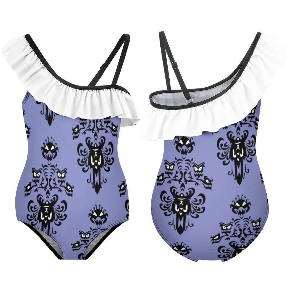 Haunted Mansion Wallpaper Girls Flounce One-Piece Swimsuit