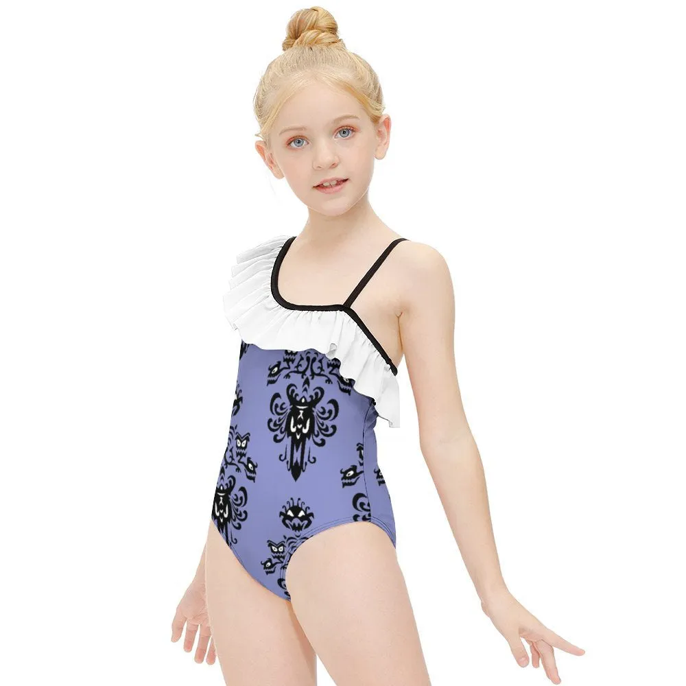 Haunted Mansion Wallpaper Girls Flounce One-Piece Swimsuit
