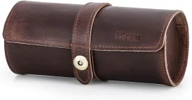 Hiram Genuine Leather Travel Watch Case Roll Organizer Classic, Leather 3-Watches Roll Case for Watches and Bracelets-Coffee