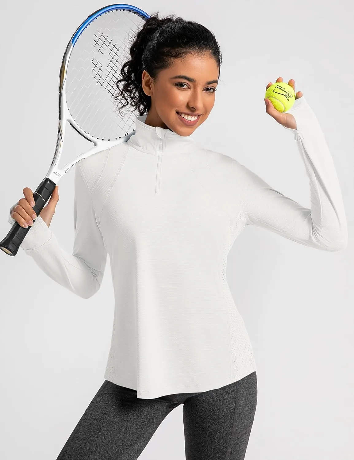 IECCP Womens Long Sleeve Shirts Sun Protection Quarter Zip Pullover Summer Quick Dry Athletic Hiking Running Workout Tops