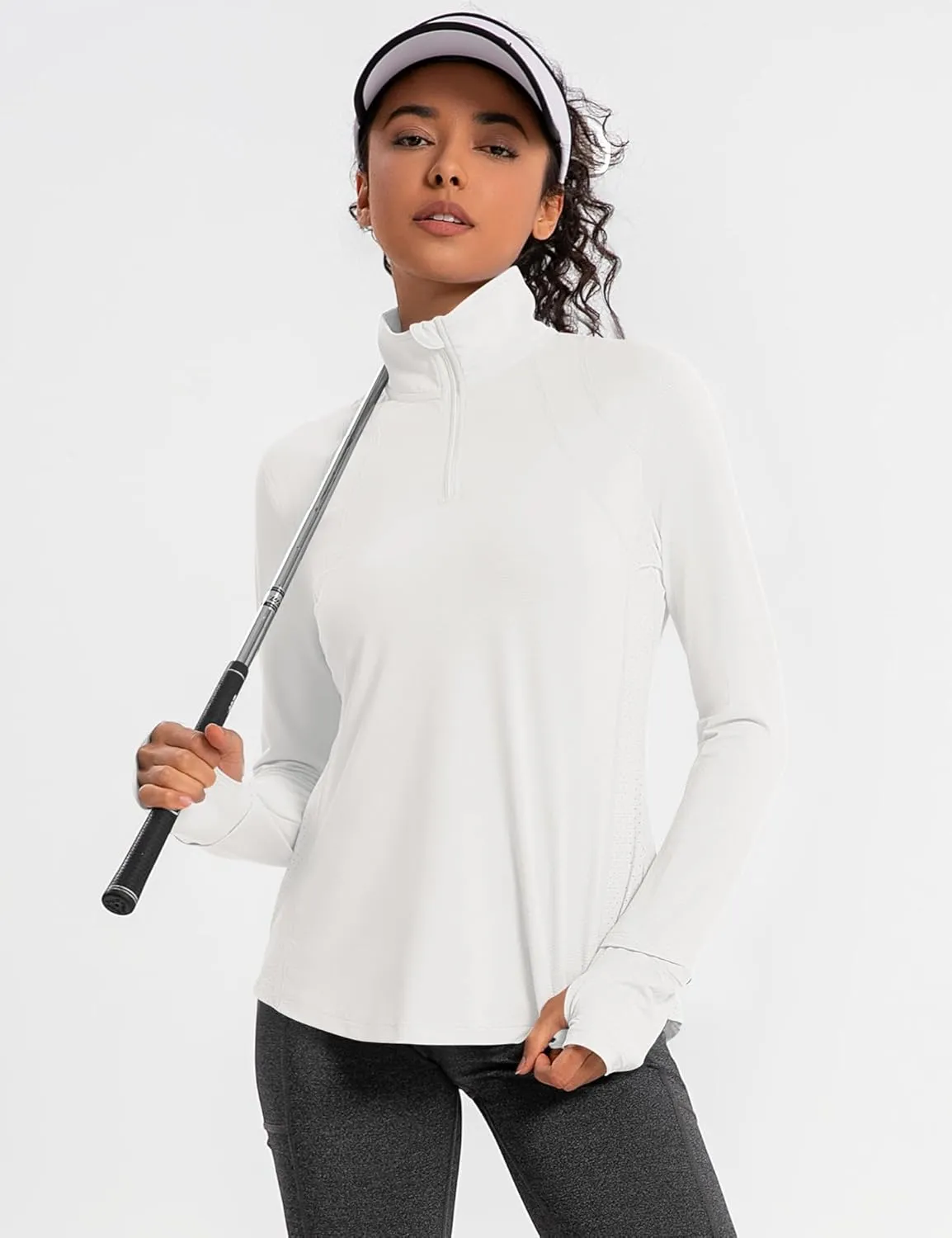 IECCP Womens Long Sleeve Shirts Sun Protection Quarter Zip Pullover Summer Quick Dry Athletic Hiking Running Workout Tops
