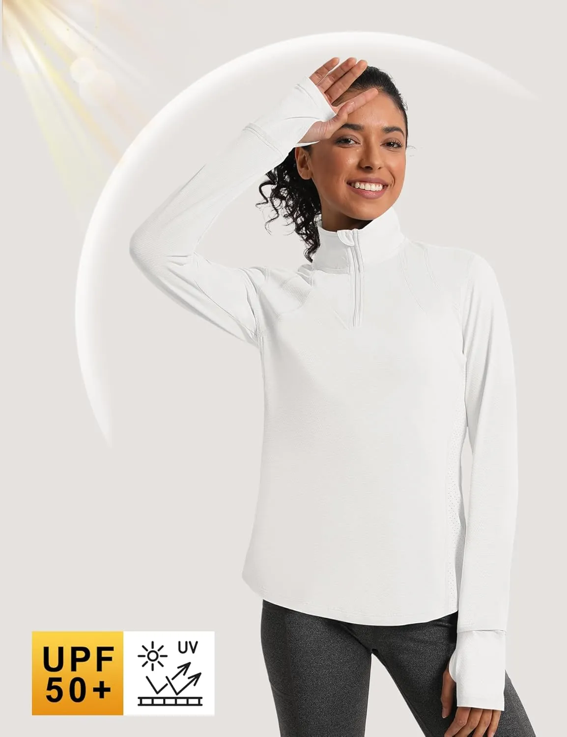 IECCP Womens Long Sleeve Shirts Sun Protection Quarter Zip Pullover Summer Quick Dry Athletic Hiking Running Workout Tops