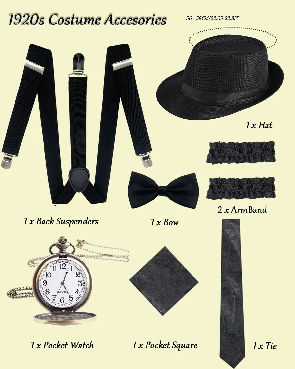 kasahara 1920s Mens Costume Roaring 20s Outfit for Men Gangster Costume Accessories Dress Shirt Vest Fedora Hat 1920s Outfit