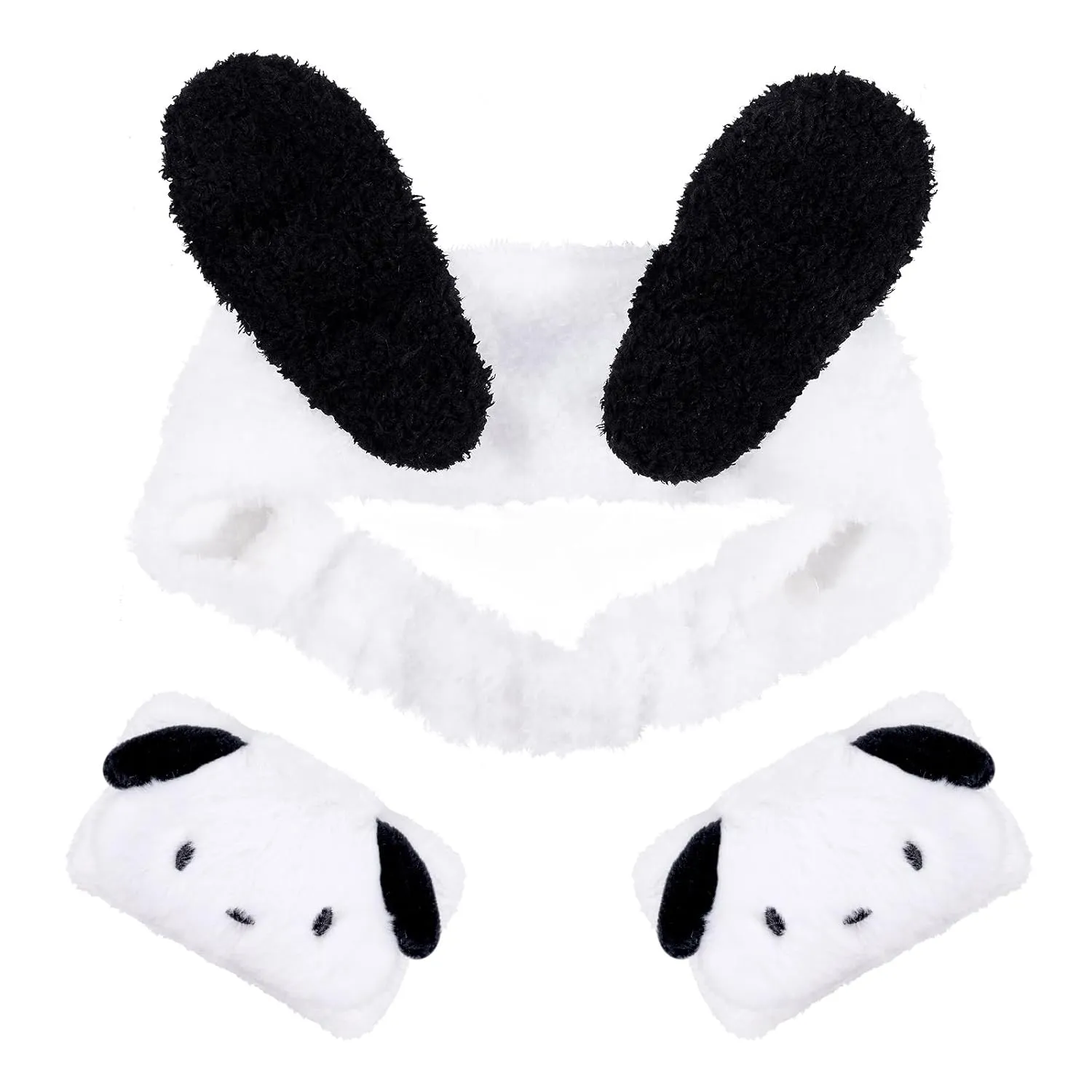 Kawaii Dog Ears Face Wash Headband with Matching Spa Wristbands Cuff Hair Scrunchy for Women Girls Makeup Beauty Skincare Headwrap Kids Cute Cartoon Costume Accessory