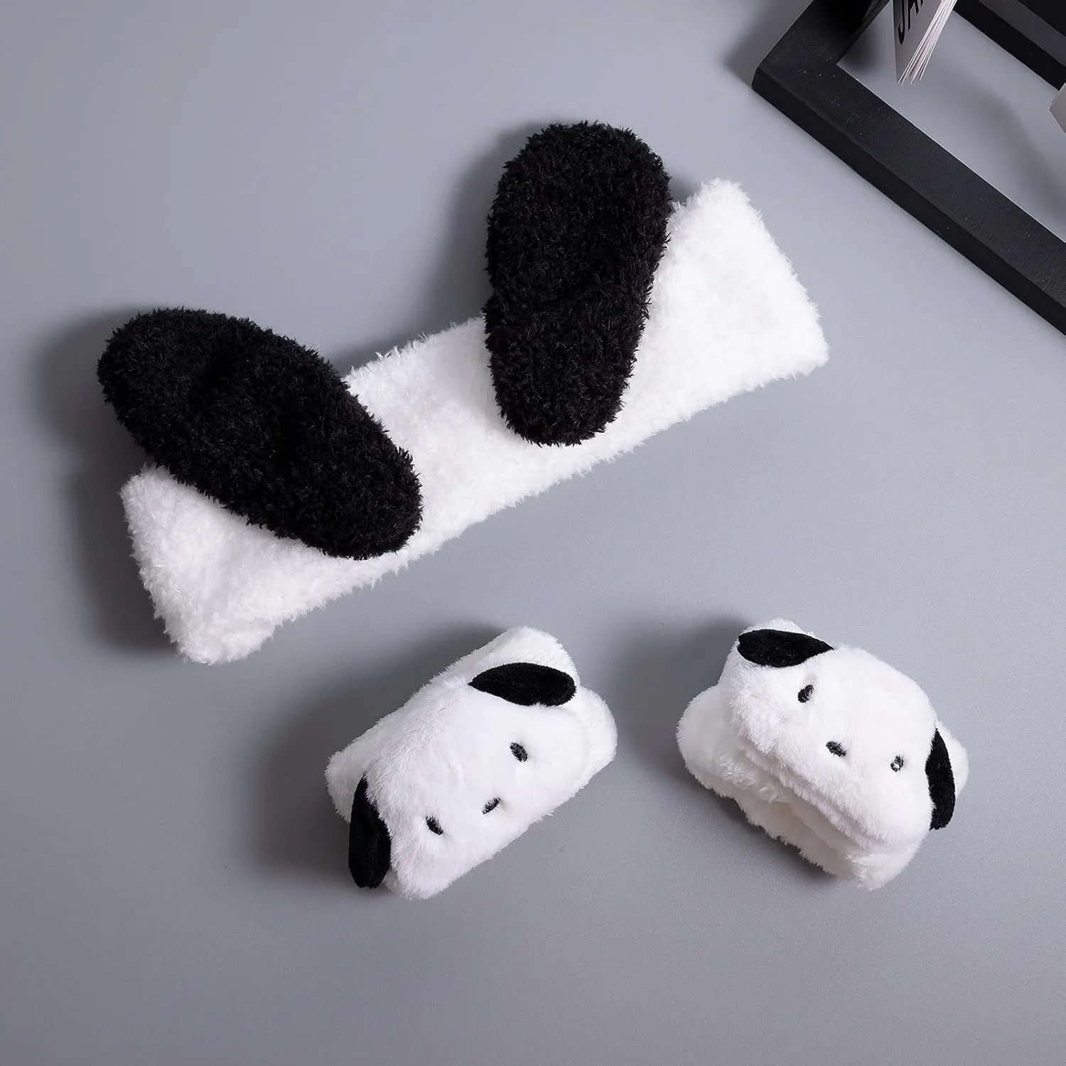 Kawaii Dog Ears Face Wash Headband with Matching Spa Wristbands Cuff Hair Scrunchy for Women Girls Makeup Beauty Skincare Headwrap Kids Cute Cartoon Costume Accessory