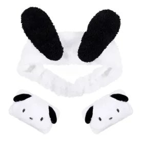 Kawaii Dog Ears Face Wash Headband with Matching Spa Wristbands Cuff Hair Scrunchy for Women Girls Makeup Beauty Skincare Headwrap Kids Cute Cartoon Costume Accessory
