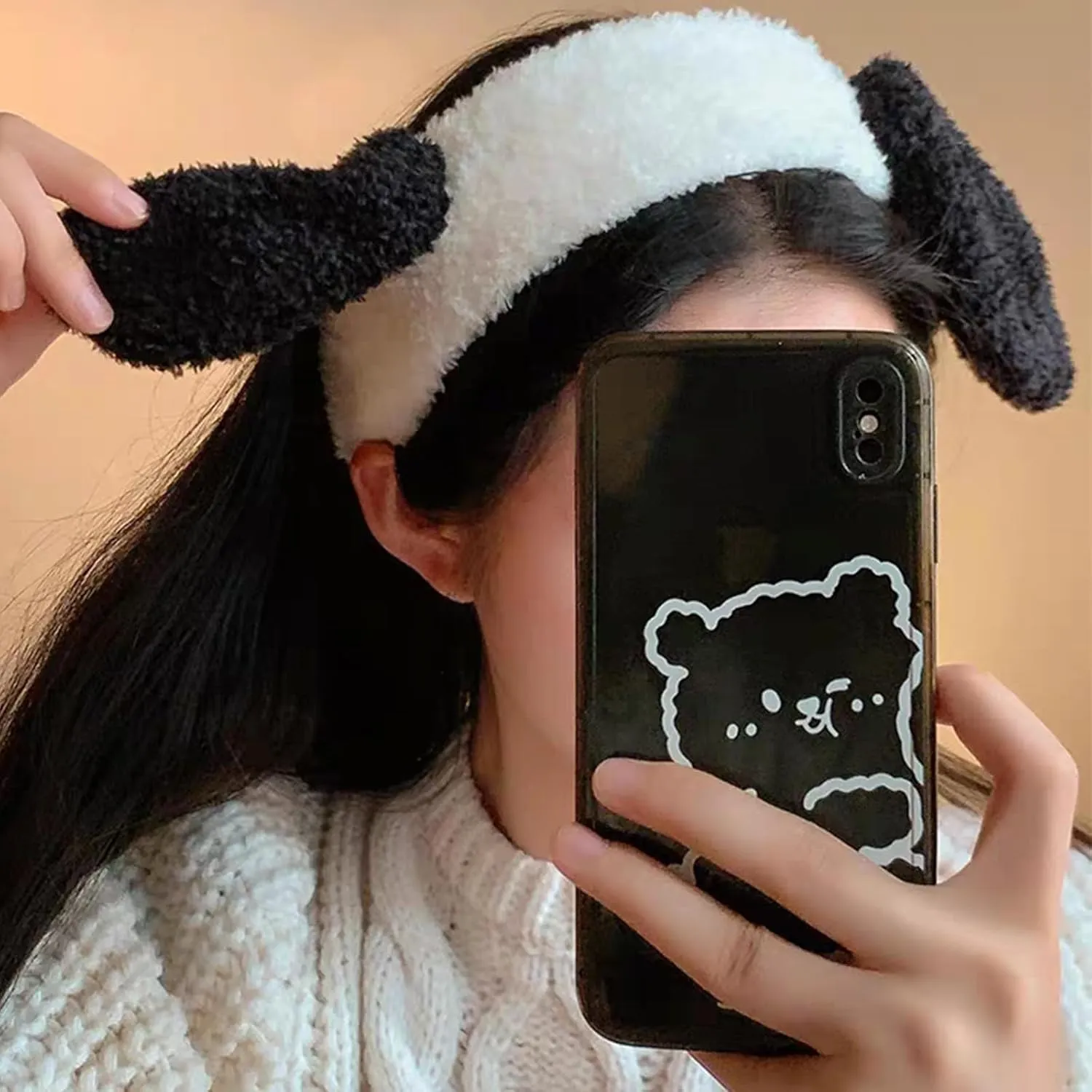 Kawaii Dog Ears Face Wash Headband with Matching Spa Wristbands Cuff Hair Scrunchy for Women Girls Makeup Beauty Skincare Headwrap Kids Cute Cartoon Costume Accessory