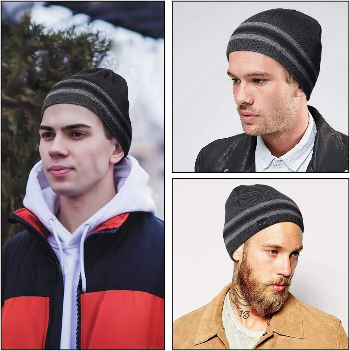 Mens Winter Warm Knitting Hats Plain Skull Beanie Cuff Toboggan Knit Cap