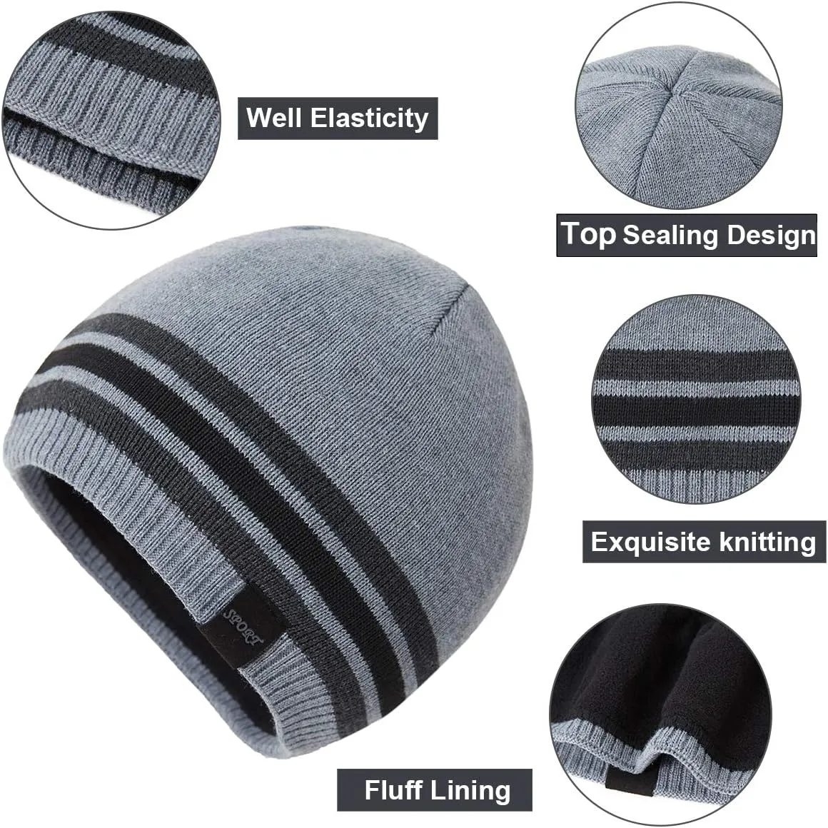 Mens Winter Warm Knitting Hats Plain Skull Beanie Cuff Toboggan Knit Cap