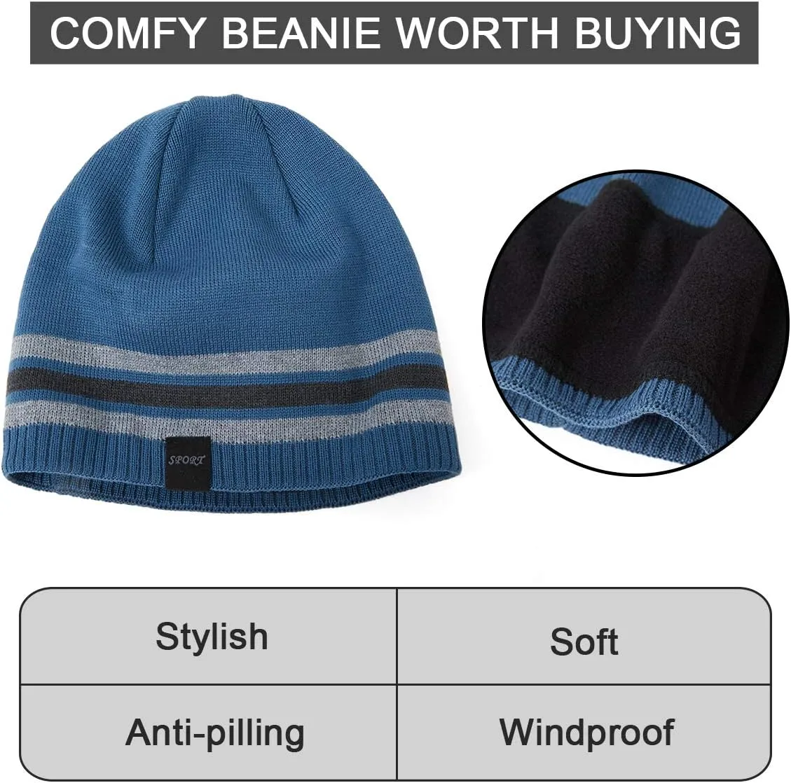 Mens Winter Warm Knitting Hats Plain Skull Beanie Cuff Toboggan Knit Cap