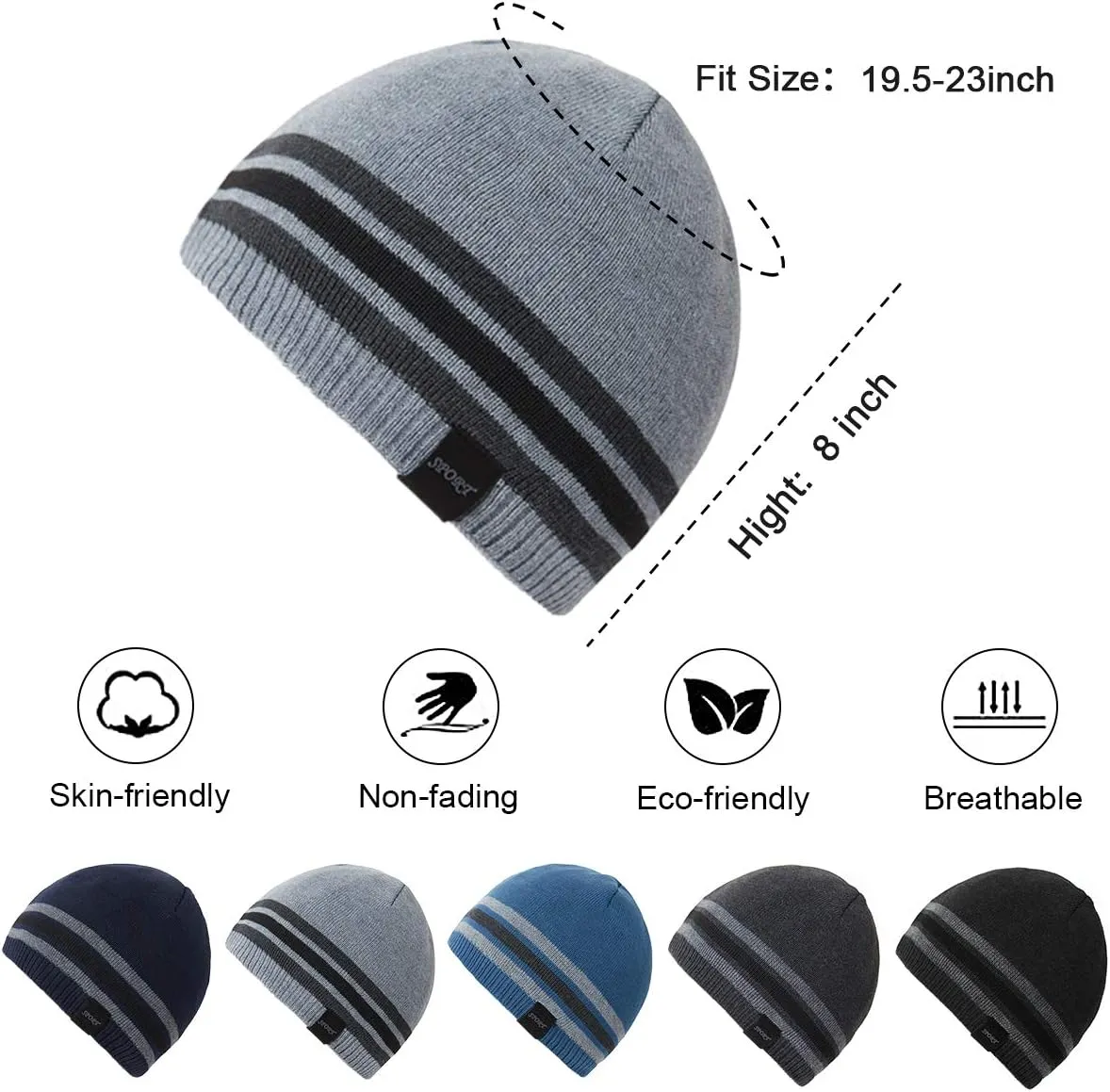 Mens Winter Warm Knitting Hats Plain Skull Beanie Cuff Toboggan Knit Cap