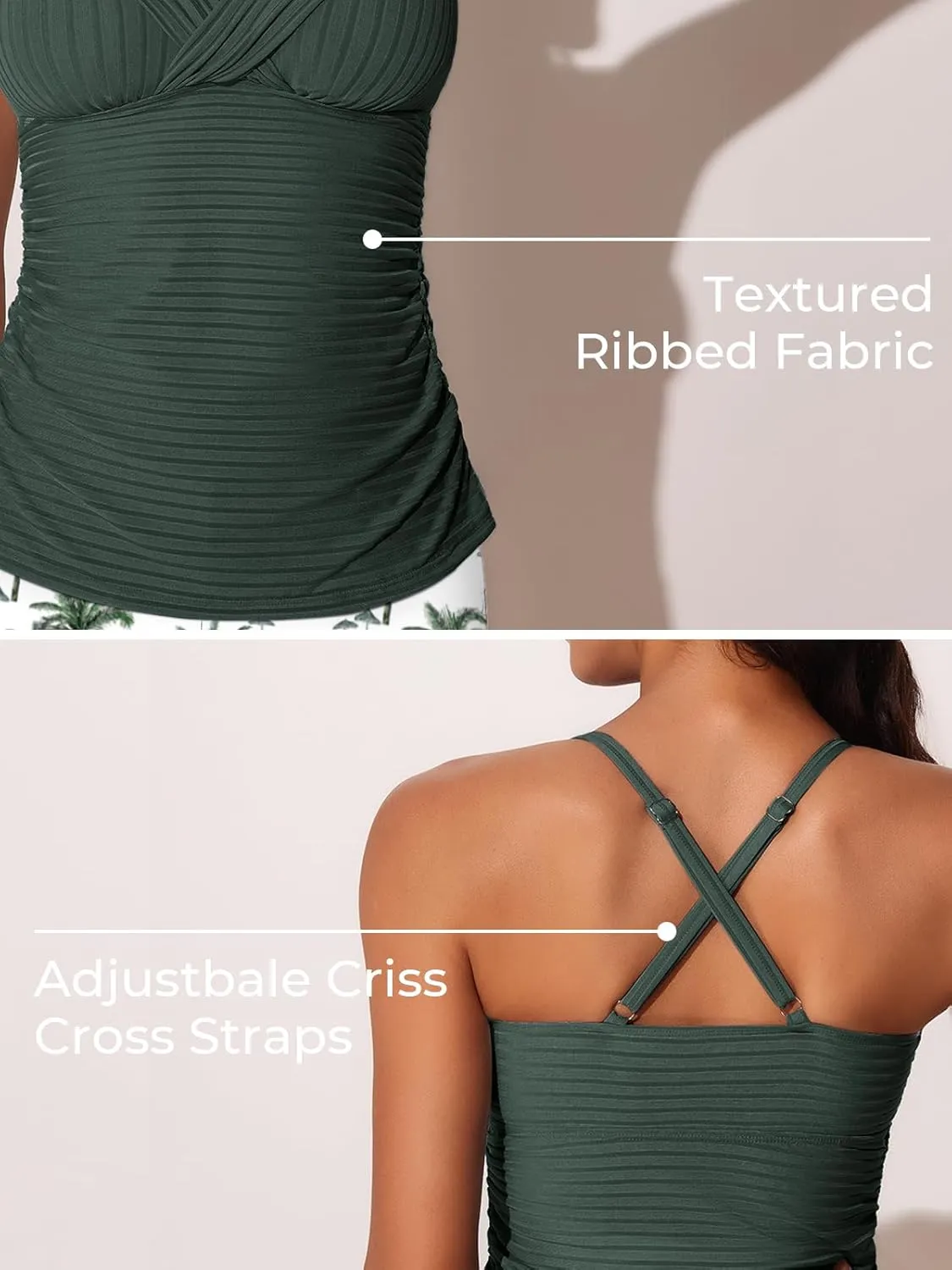 MiYang Twist Front Tankini Swimsuits for Women 2025 Flattering Tummy Control Ribbed Two-Piece Bathing Suits