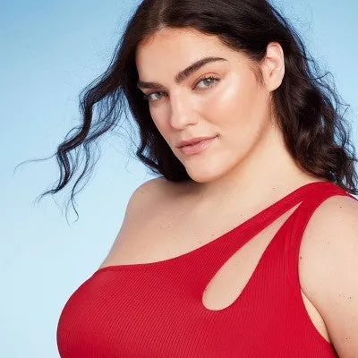 New - Shade & Shore Women's One Shoulder One Piece Swimsuit Cut Out Bathing Suit