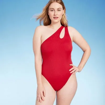 New - Shade & Shore Women's One Shoulder One Piece Swimsuit Cut Out Bathing Suit