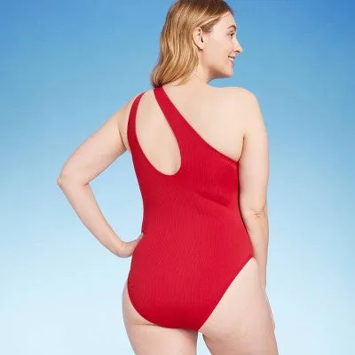 New - Shade & Shore Women's One Shoulder One Piece Swimsuit Cut Out Bathing Suit