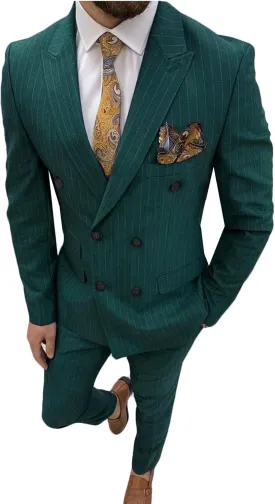 ORBITRAY Men's Double Breasted Pinstripe Casual Suit Slim Fit 2025 Business Wedding Men Blazer Pant Suits Six Buttons