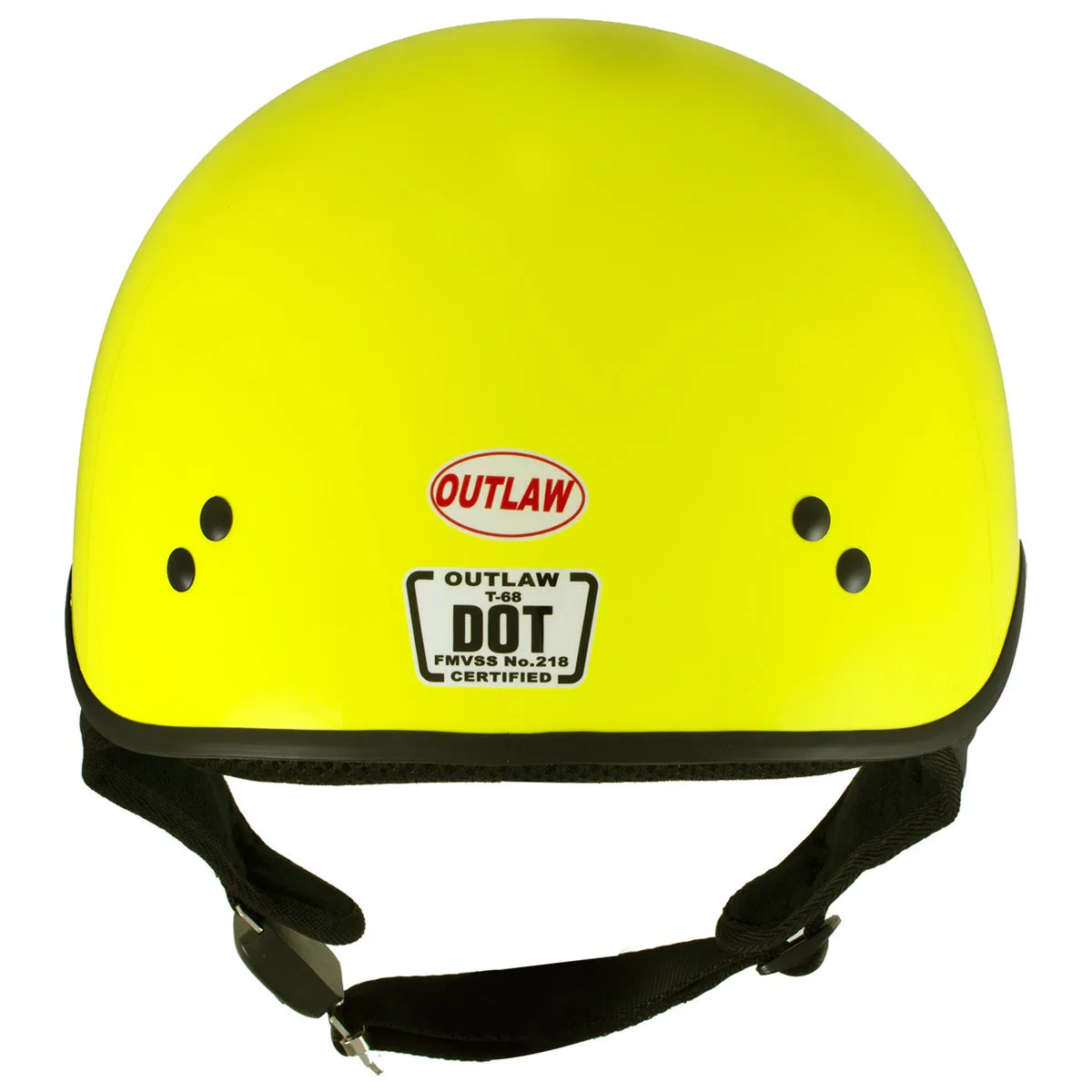 Outlaw T68 'The O.G.' Hi-Vis Yellow Advanced Motorcycle Skull Cap Half DOT Helmet