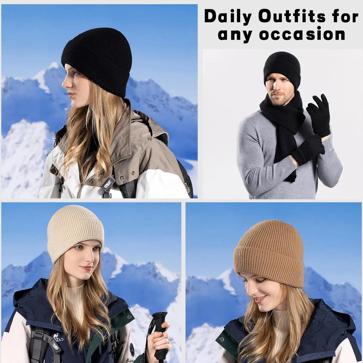 Rosoz 1 & 2 Packs Beanie for Men Women Warm Winter Hats Knit Acrylic Soft Cuffed Beanies Cap Daily Beanie Hat Unisex