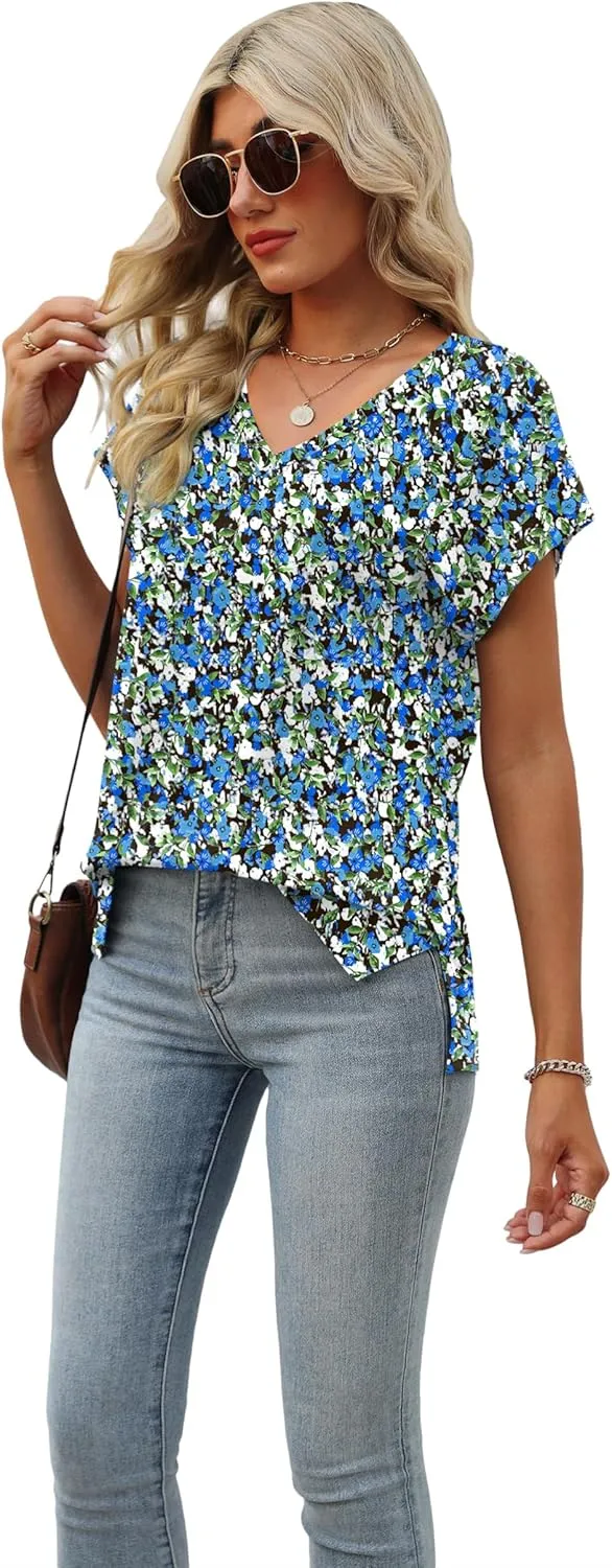 SAMPEEL Womens Summer Tops 2025 Cap Sleeve Trendy V Neck Loose Fit T Shirts