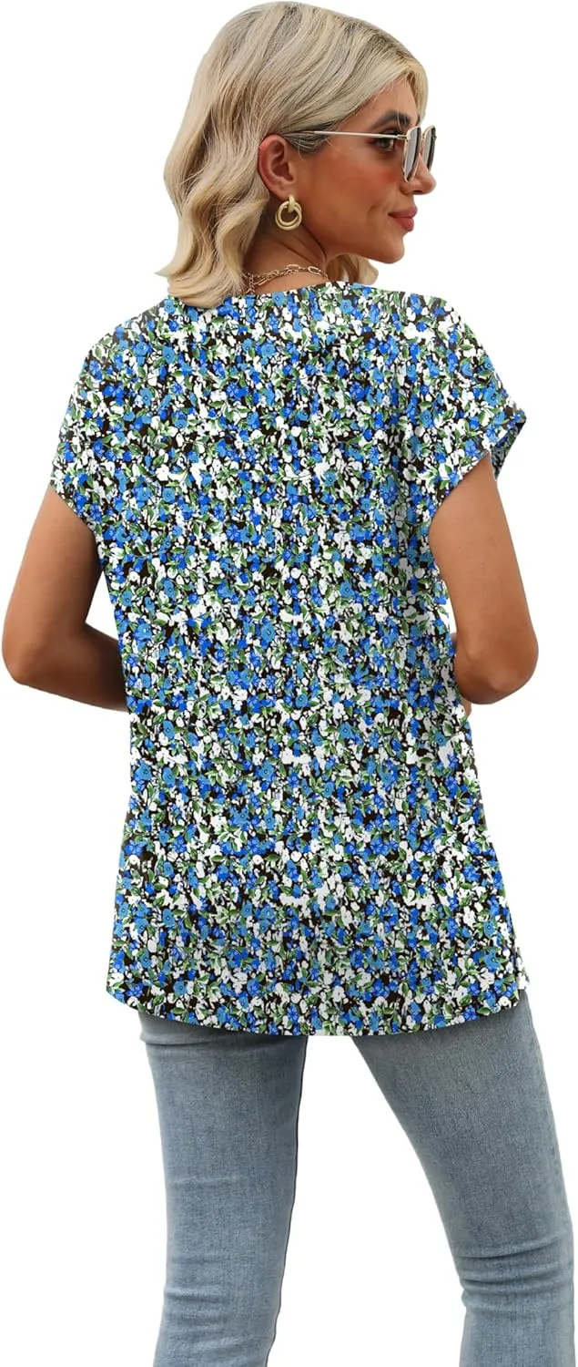 SAMPEEL Womens Summer Tops 2025 Cap Sleeve Trendy V Neck Loose Fit T Shirts