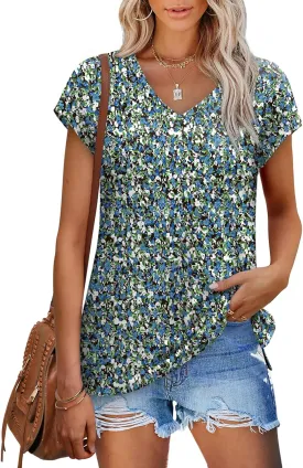 SAMPEEL Womens Summer Tops 2025 Cap Sleeve Trendy V Neck Loose Fit T Shirts
