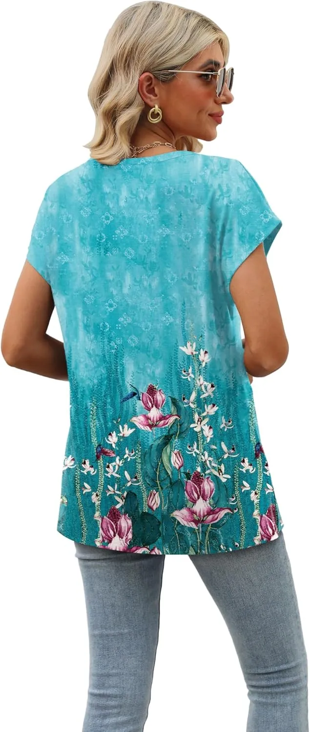 SAMPEEL Womens Summer Tops 2025 Cap Sleeve Trendy V Neck Loose Fit T Shirts