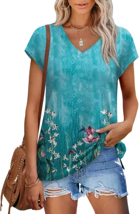 SAMPEEL Womens Summer Tops 2025 Cap Sleeve Trendy V Neck Loose Fit T Shirts