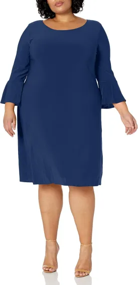 Star Vixen Women's Plus-Size Modest Soft Knit Bell-Sleeve Midi-Length Dress