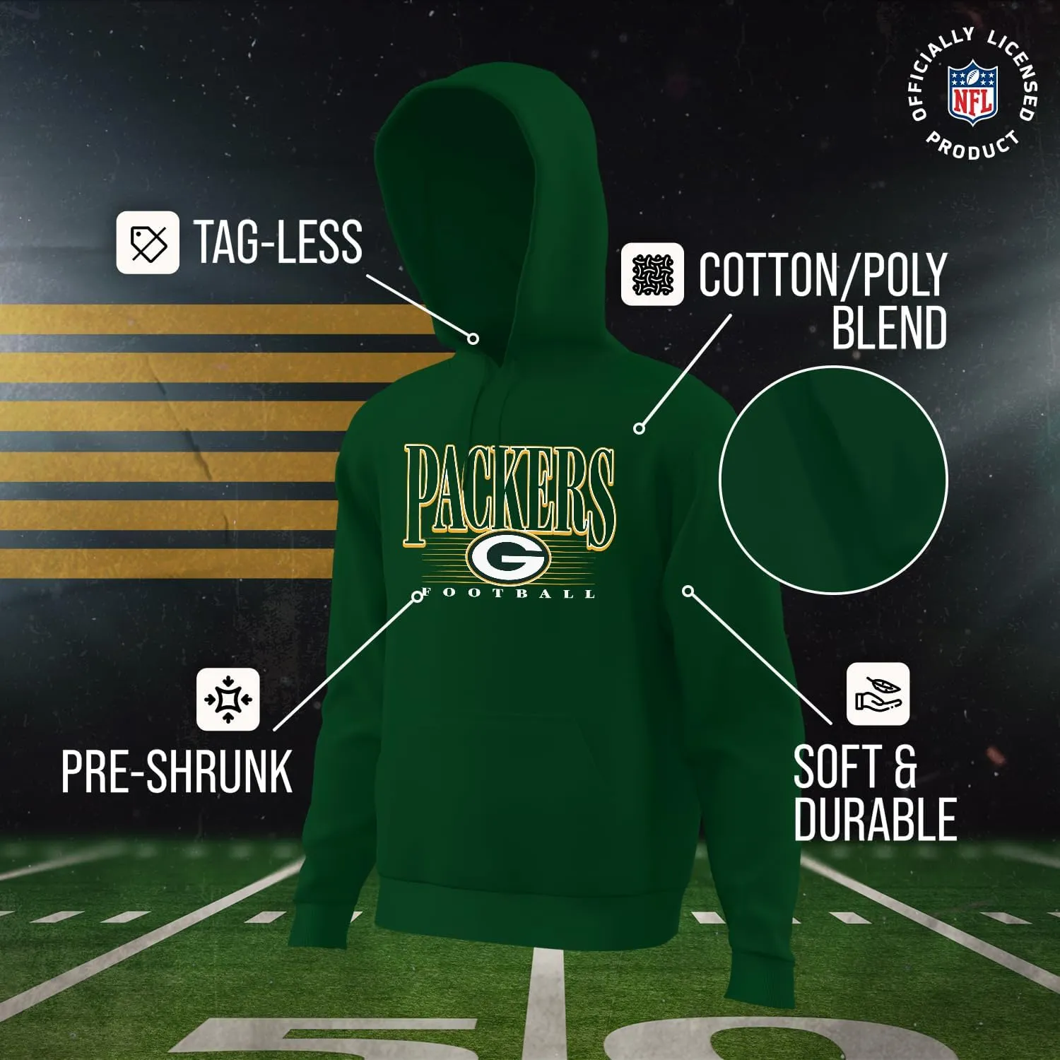 Team Fan Apparel NFL Adult Unisex Overtime Blueprint Soft Fleece Hooded Sweatshirt, Officially Licensed Football Hoodie!