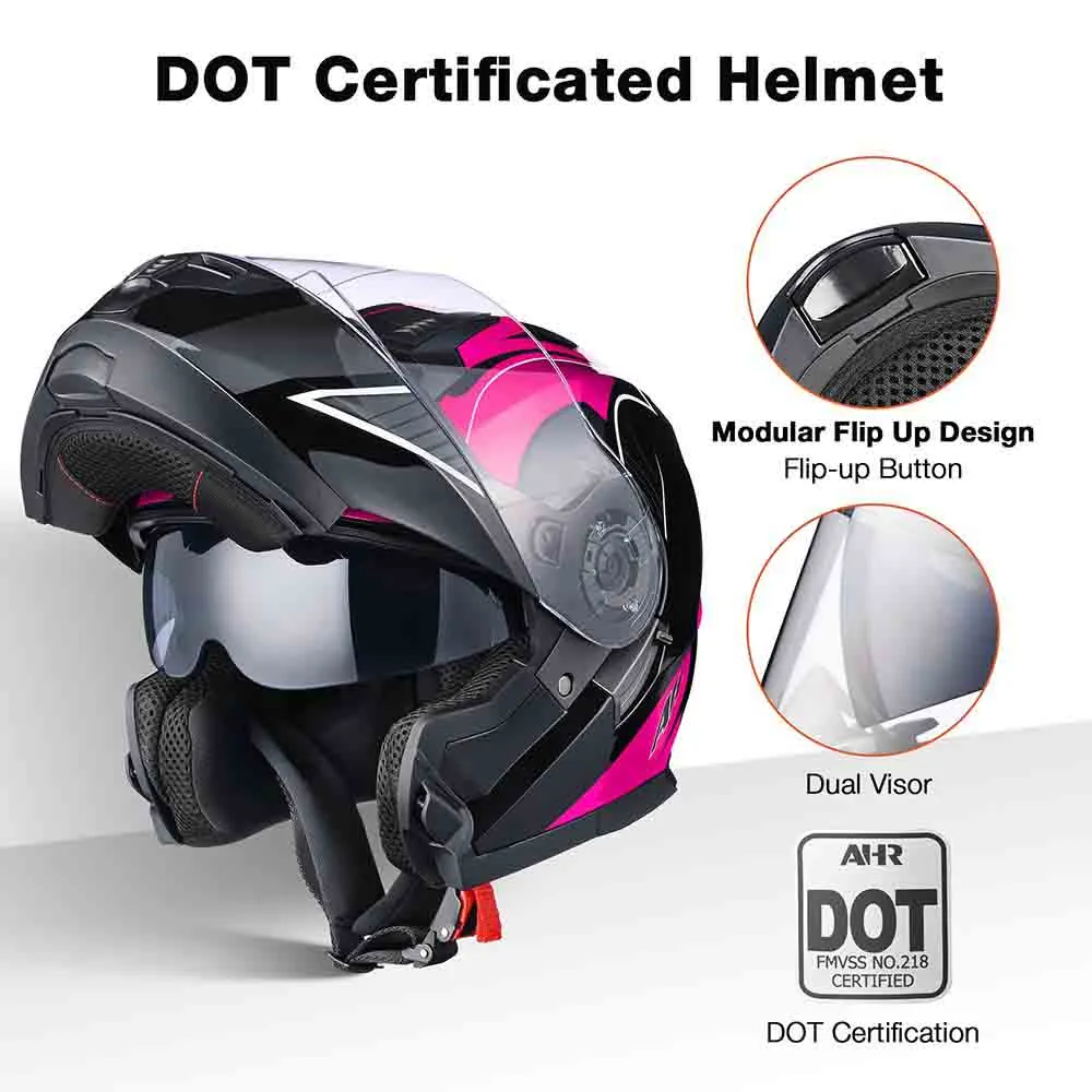 TheLAShop Modular Helmet RUN-M3 Flip Up DOT Black Pink